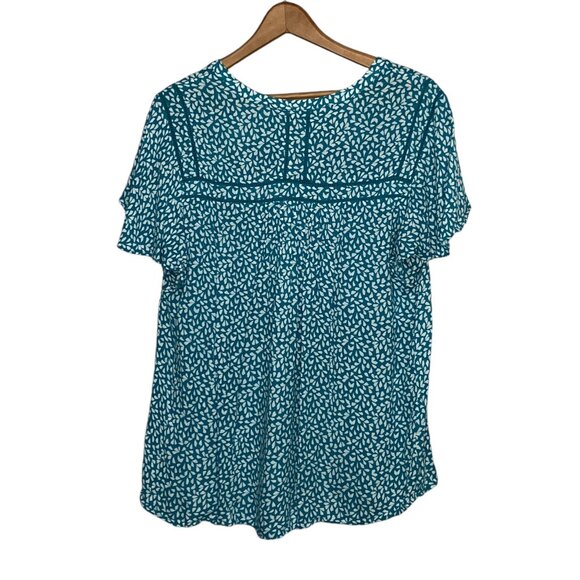 Anthropologie Large Daniel Rainn Blue White Lace Trim Flutter Sleeve Blouse Top - Picture 2 of 4